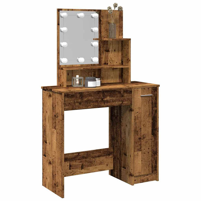Masă de toaletă cu LED, lemn vechi, 86,5x35x136 cm - WALTI WALTI