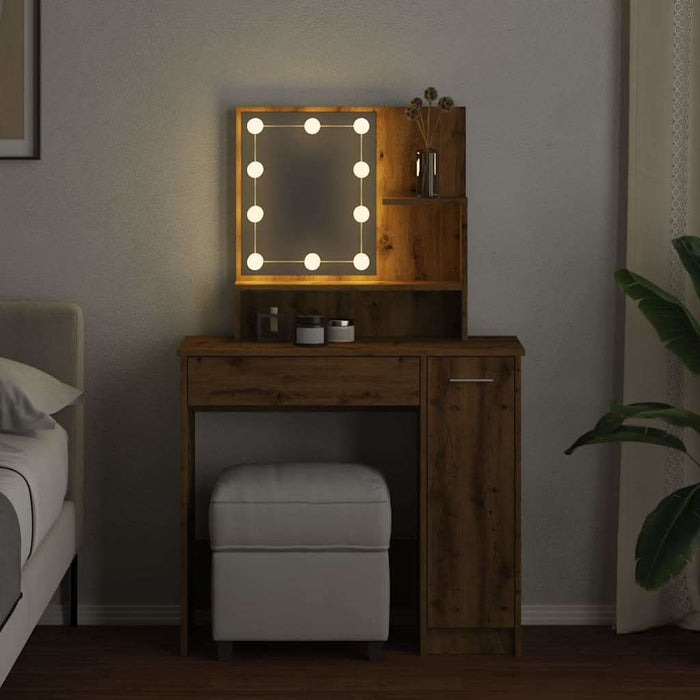 Masă de toaletă cu LED, stejar artizanal, 86,5x35x136 cm - WALTI WALTI