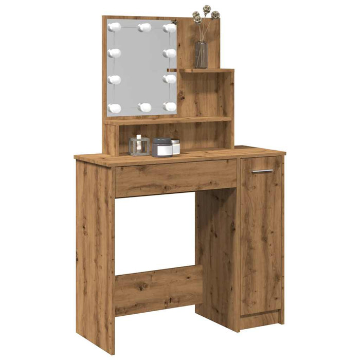 Masă de toaletă cu LED, stejar artizanal, 86,5x35x136 cm - WALTI WALTI