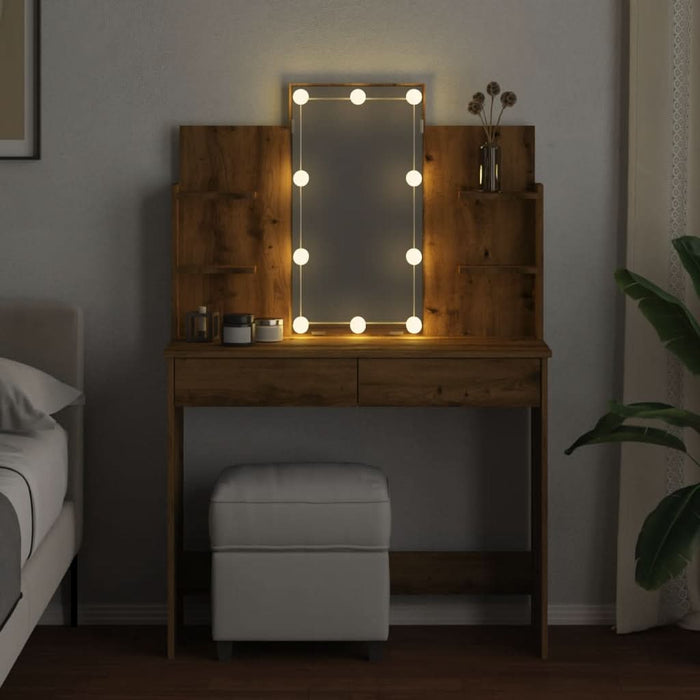 Masă de toaletă cu LED-uri, stejar artizanal, 96x40x142 cm - WALTI WALTI