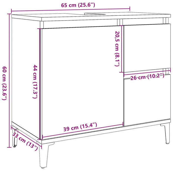 Dulap de chiuvetă, gri beton, 65x33x60 cm, lemn prelucrat - WALTI WALTI