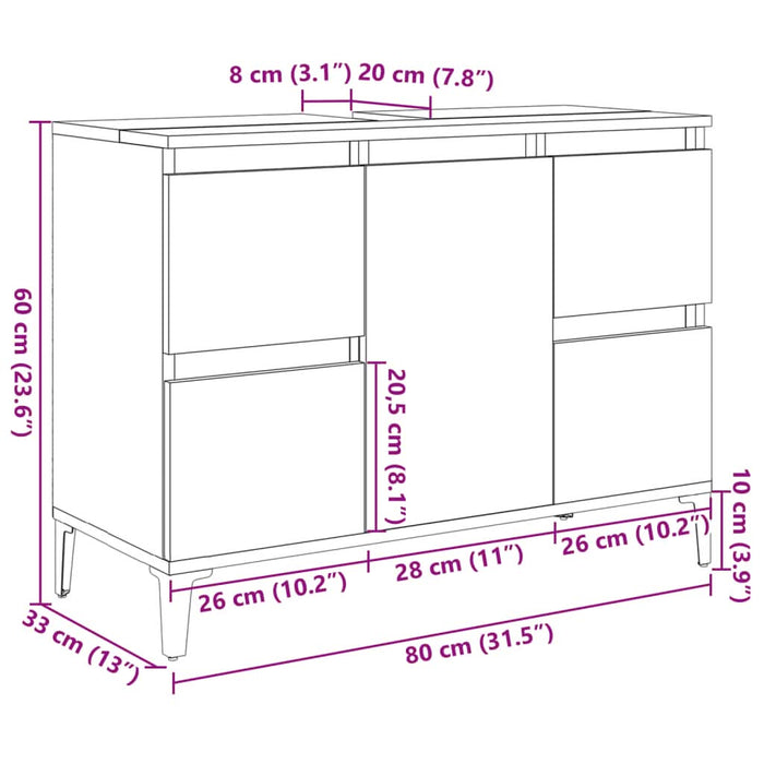Dulap de chiuvetă stejar artizanal, 80x33x60 cm, lemn prelucrat - WALTI WALTI