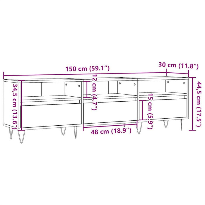 Comodă TV, stejar artizanal, 150x30x44,5 cm, lemn prelucrat - WALTI WALTI