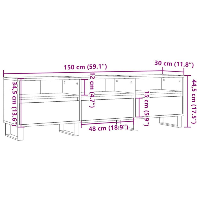 Comodă TV, stejar artizanal, 150x30x44,5 cm, lemn prelucrat - WALTI WALTI