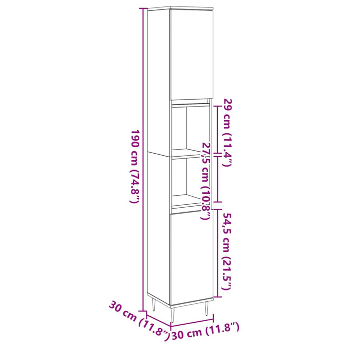 Dulap de baie, gri beton, 30x30x190 cm, lemn prelucrat WALTI