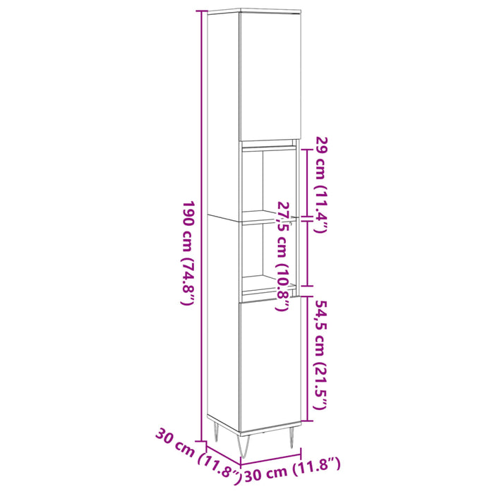 Dulap de baie, gri beton, 30x30x190 cm, lemn prelucrat WALTI