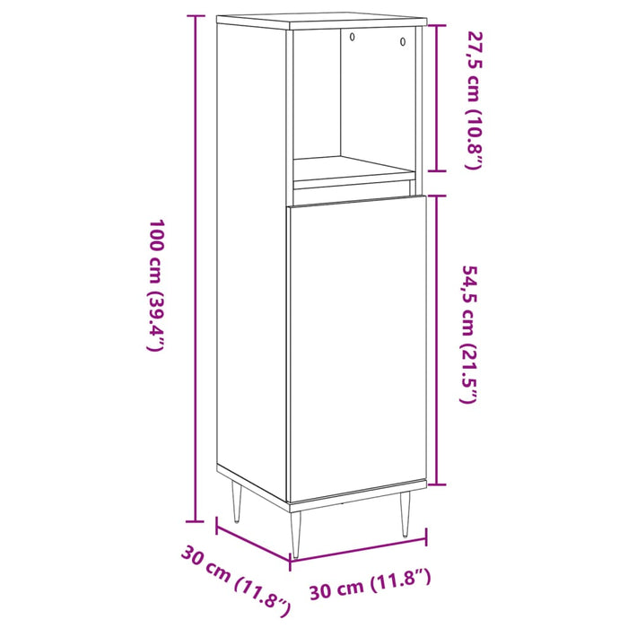 Dulap de baie, gri beton, 30x30x100 cm, lemn prelucrat WALTI