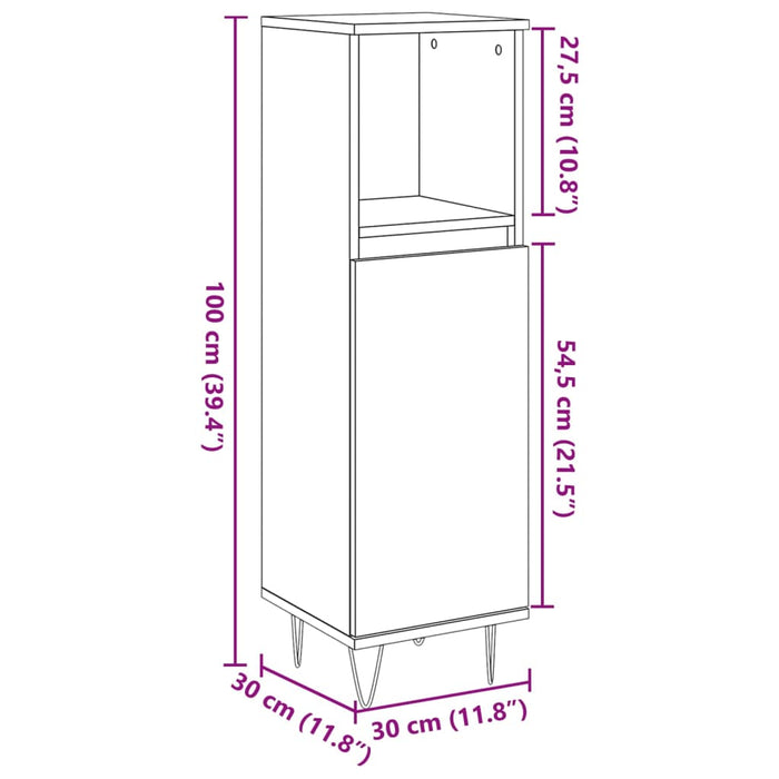 Dulap de baie, gri beton, 30x30x100 cm, lemn prelucrat WALTI