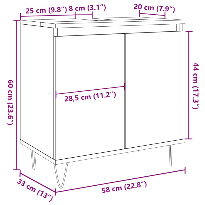 Dulap de baie, stejar artizanal, 58x33x60 cm, lemn prelucrat WALTI