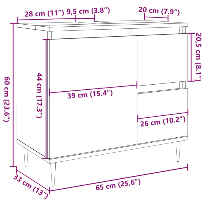 Dulap de baie, gri beton, 65x33x60 cm, lemn prelucrat - WALTI WALTI