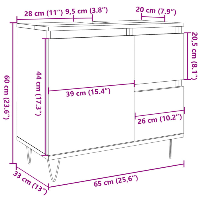 Dulap de chiuvetă baie, gri beton, 65x33x60 cm, lemn prelucrat WALTI