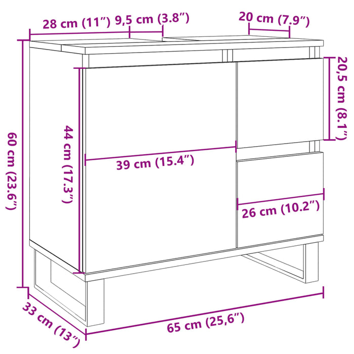 Dulap de chiuvetă baie, gri beton, 65x33x60 cm, lemn prelucrat WALTI