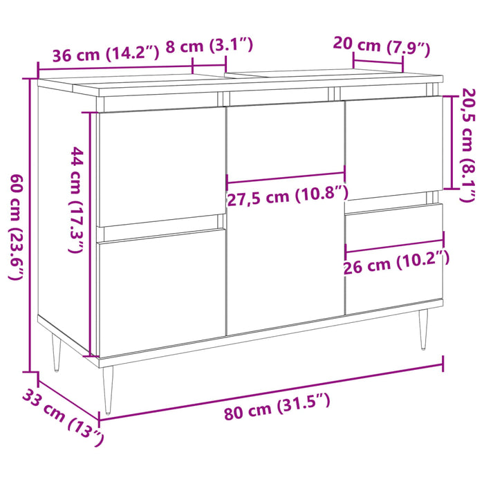 Dulap pentru baie, gri beton, 80x33x60 cm, lemn compozit WALTI