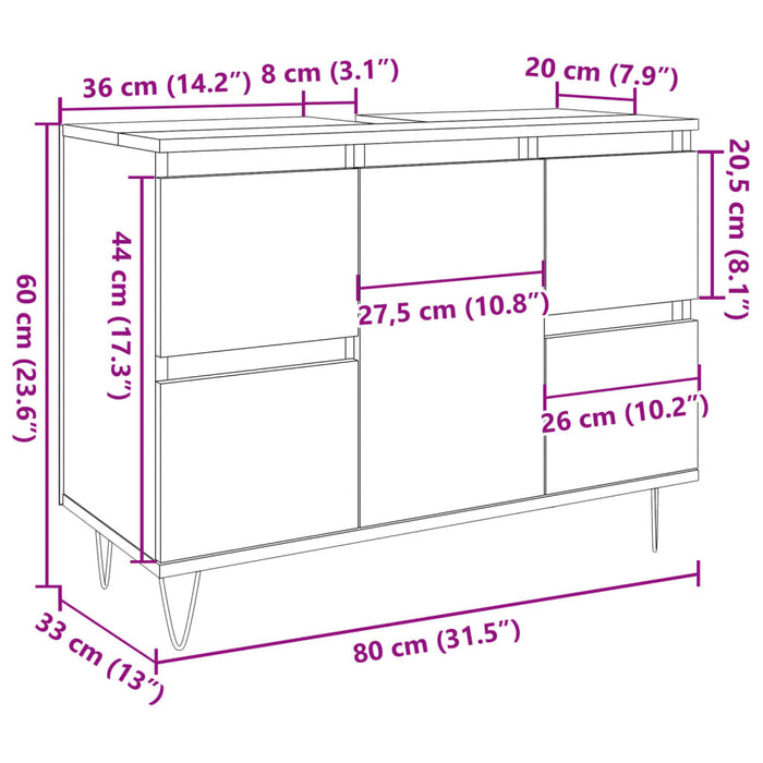 Dulap pentru baie, gri beton, 80x33x60 cm, lemn compozit WALTI