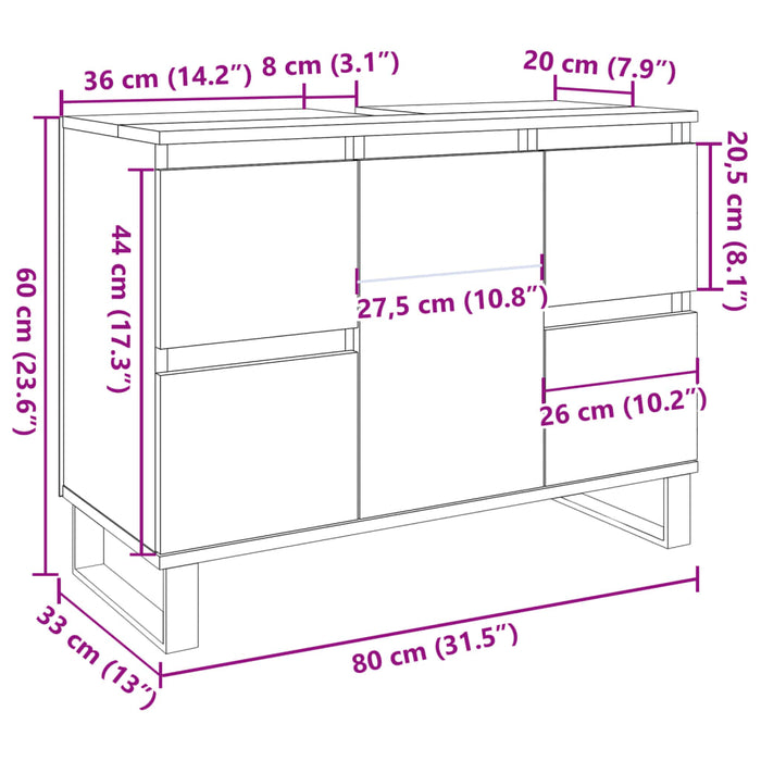 Dulap chiuvetă baie, gri beton, 80x33x60 cm, lemn compozit WALTI