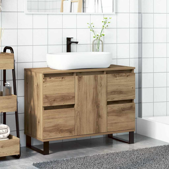 Dulap chiuvetă baie stejar artizanal 80x33x60 cm lemn prelucrat - WALTI WALTI