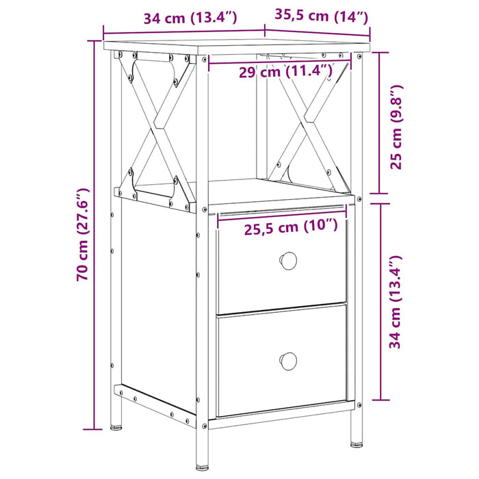 Noptiere 2 buc. stejar artizanal, 34x35,5x70 cm, lemn prelucrat - WALTI WALTI