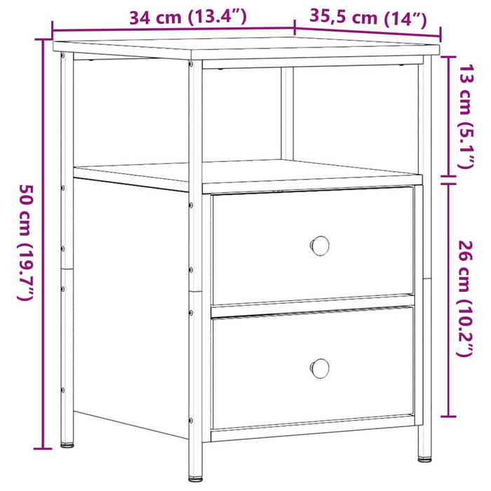 Noptiere 2 buc. stejar artizanal, 34x35,5x50 cm, lemn prelucrat - WALTI WALTI