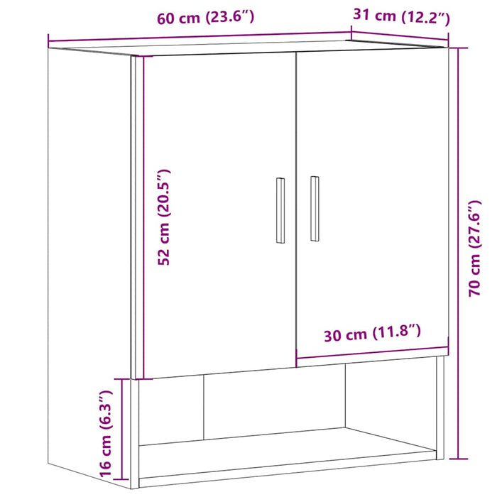 Dulap de perete, Stejar artizanal, 60x31x70 cm, lemn compozit WALTI