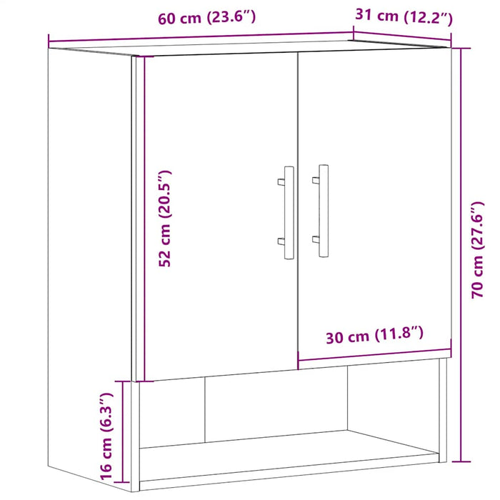 Dulap de perete, Stejar artizanal, 60x31x70 cm, lemn compozit - WALTI WALTI