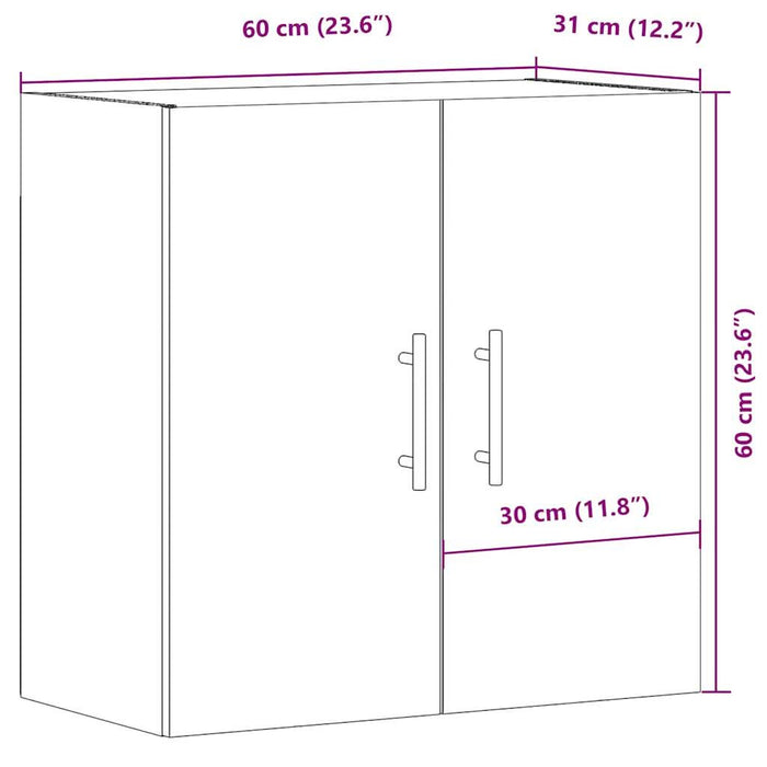 Dulap de perete, stejar artizanal, 60x31x60 cm, lemn prelucrat - WALTI WALTI