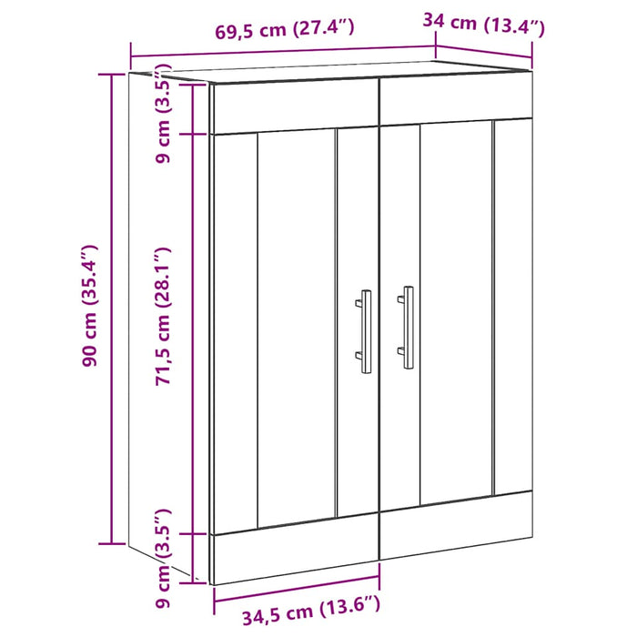 Dulap pe perete stejar artizanal, 69,5x34x90 cm, lemn prelucrat - WALTI WALTI
