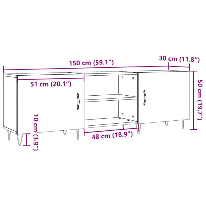 Dulap TV, stejar artizanal, 150x30x50 cm, lemn prelucrat - WALTI WALTI