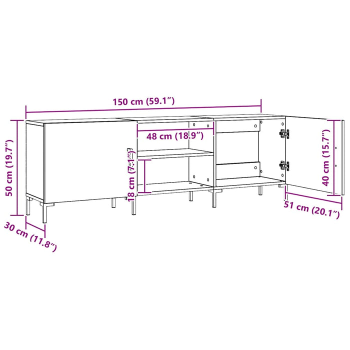 Dulap TV, stejar artizanal, 150x30x50 cm, lemn prelucrat - WALTI WALTI