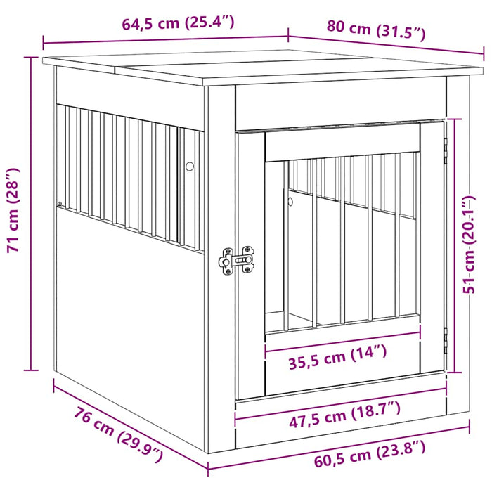 Ladă pentru câini, Stejar artizanal 64,5x80x71 cm lemn compozit - WALTI WALTI
