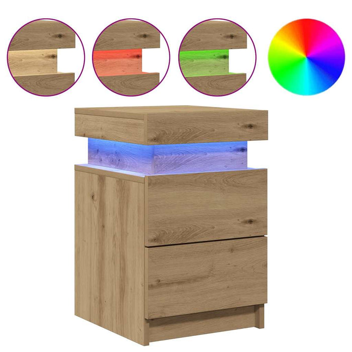 Noptieră cu LED, stejar artizanal, 35x39x55 cm, lemn prelucrat - WALTI WALTI