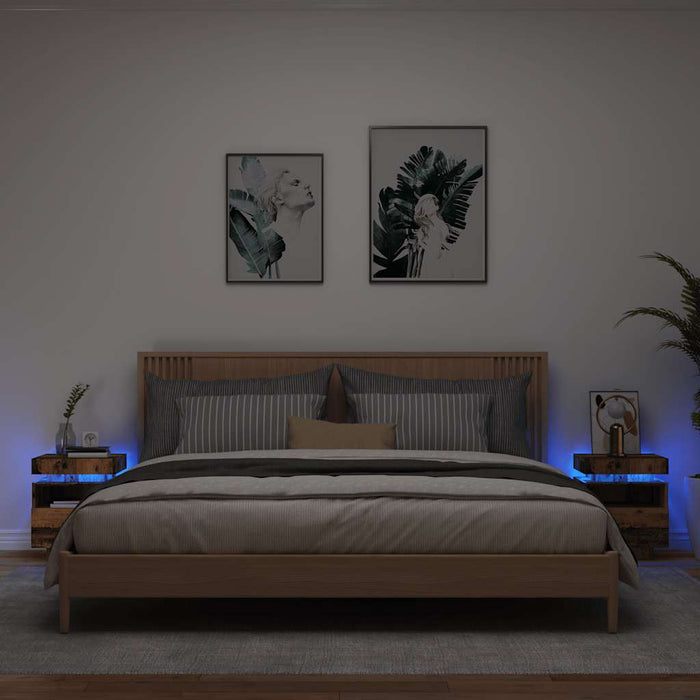 Noptiere cu lumini LED, 2 buc., lemn vechi, 40x39x48,5 cm - WALTI WALTI