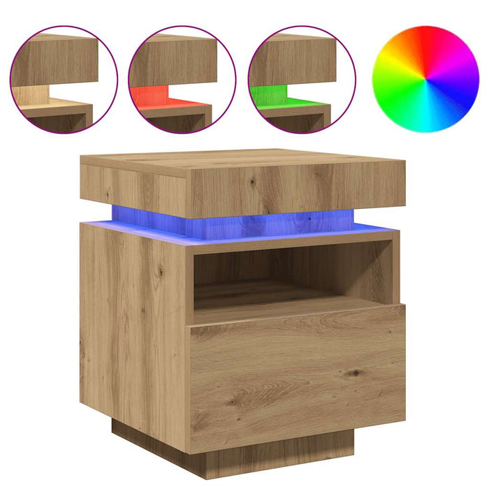 Noptieră cu lumini LED, stejar artizanal, 40x39x48,5 cm - WALTI WALTI