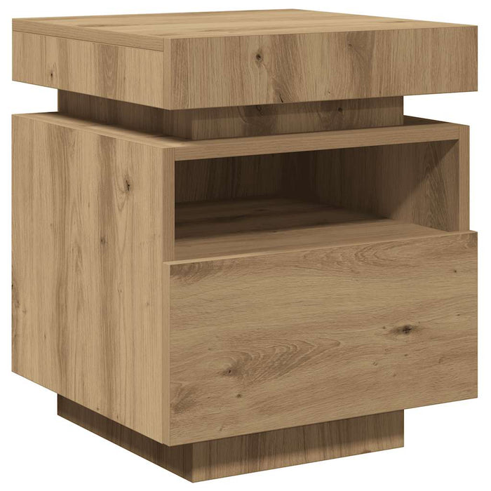 Noptieră cu lumini LED, stejar artizanal, 40x39x48,5 cm - WALTI WALTI