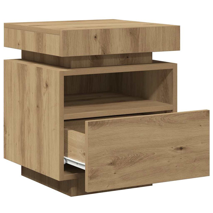 Noptieră cu lumini LED, stejar artizanal, 40x39x48,5 cm - WALTI WALTI