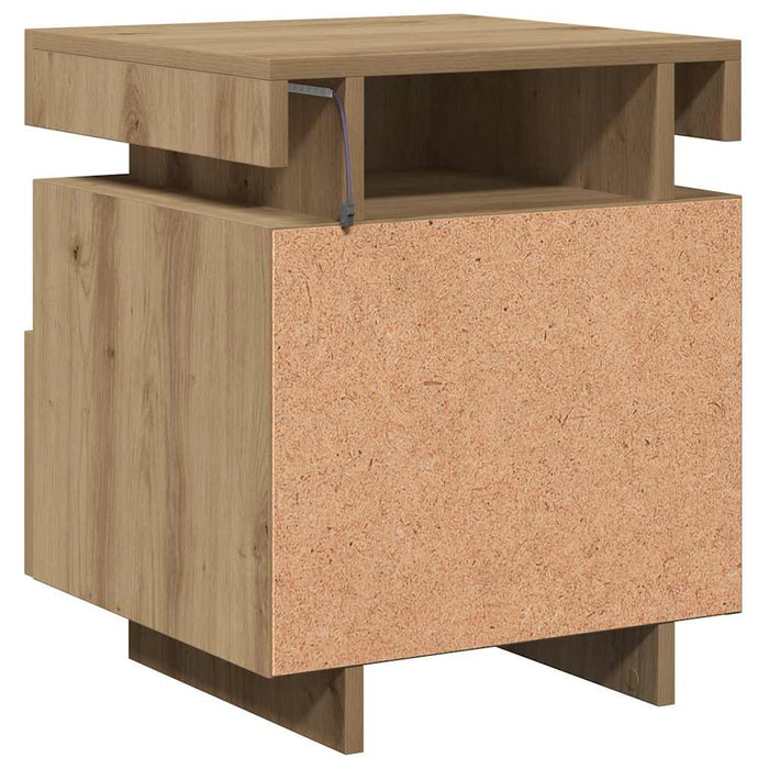 Noptieră cu lumini LED, stejar artizanal, 40x39x48,5 cm - WALTI WALTI
