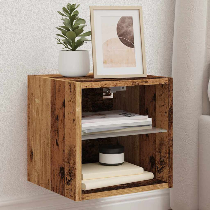Comodă TV de perete cu lumini LED, lemn vechi, 30x28,5x30 cm - WALTI WALTI