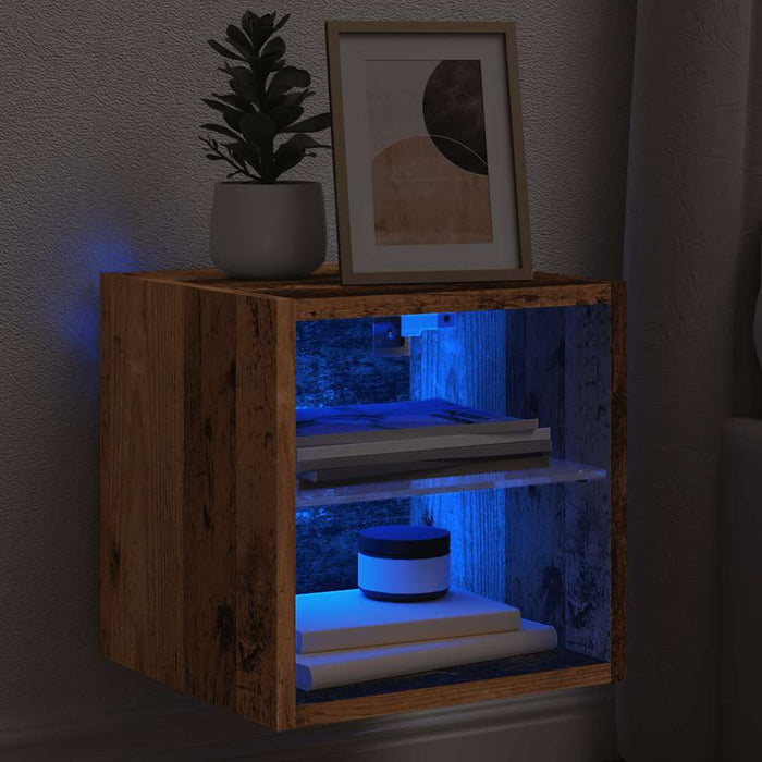Comodă TV de perete cu lumini LED, lemn vechi, 30x28,5x30 cm - WALTI WALTI
