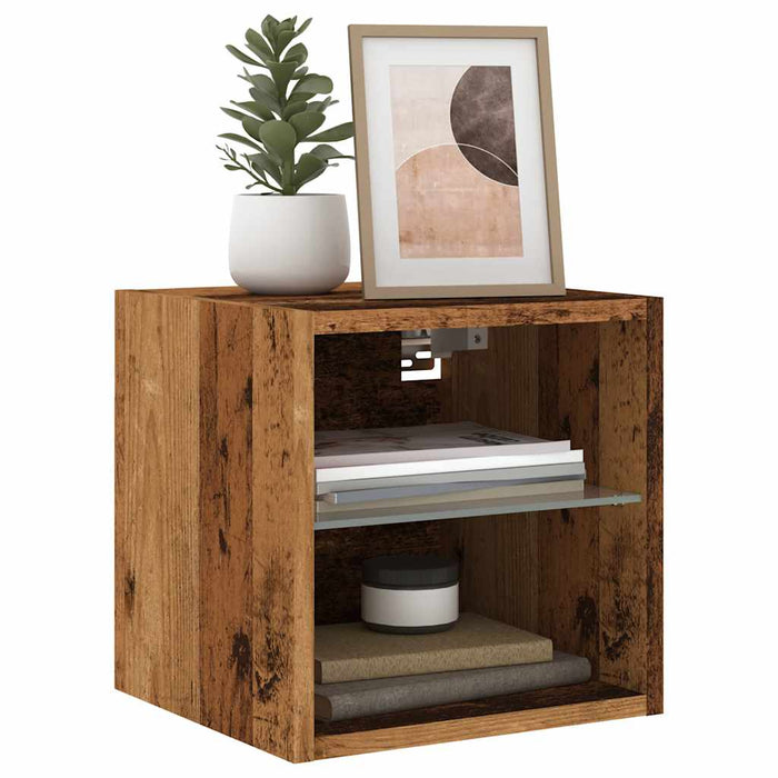 Comodă TV de perete cu lumini LED, lemn vechi, 30x28,5x30 cm - WALTI WALTI