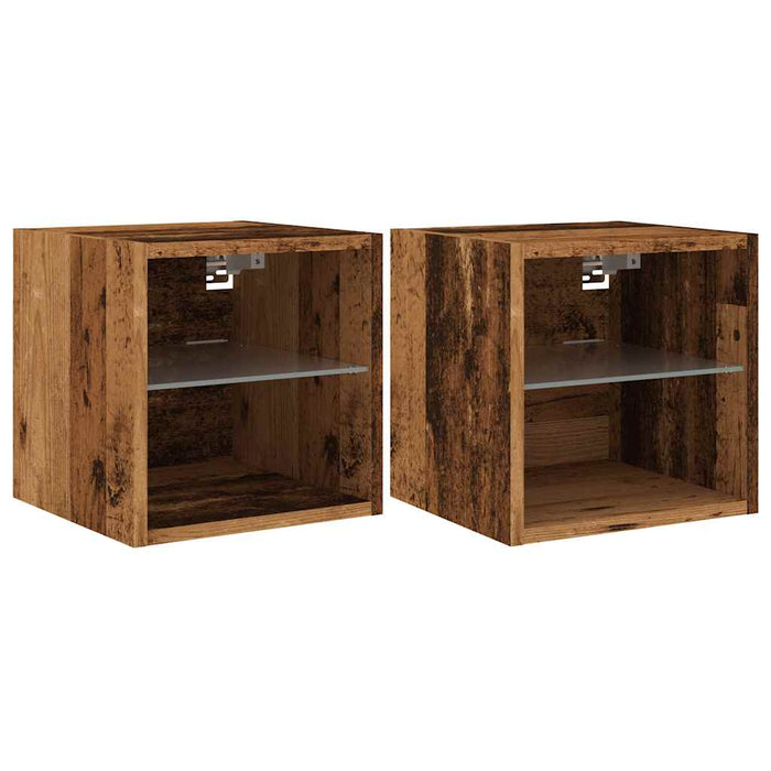 Comode TV perete cu lumini LED 2 buc. lemn vechi 30x28,5x30 cm - WALTI WALTI