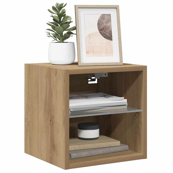 Comodă TV de perete cu lumini LED Stejar artizanal 30x28,5x30cm - WALTI WALTI