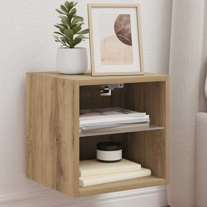 Comodă TV de perete cu lumini LED Stejar artizanal 30x28,5x30cm - WALTI WALTI
