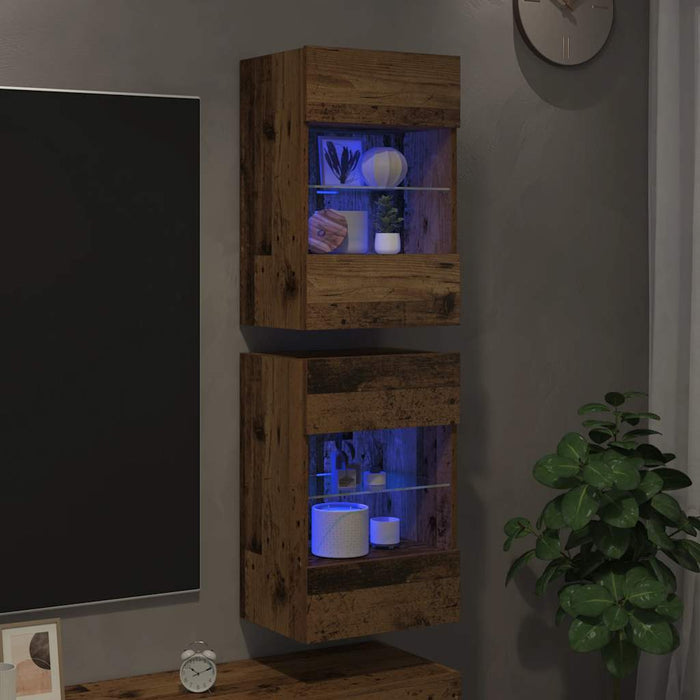 Comode de perete cu lumini LED pentru TV 2 buc. lemn vechi 40x30x60,5 cm - WALTI WALTI