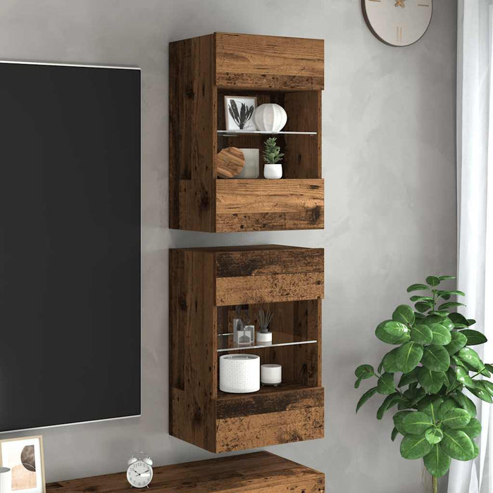 Comode de perete cu lumini LED pentru TV 2 buc. lemn vechi 40x30x60,5 cm - WALTI WALTI