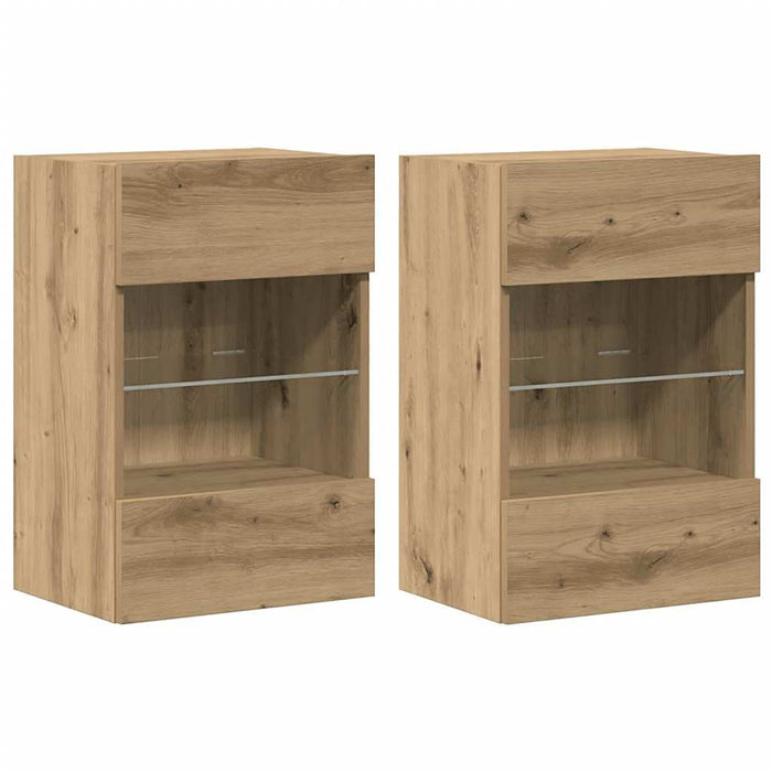 Comode de perete cu lumini LED pentru TV, 2 buc. Stejar artizanal 40x30x60,5 cm - WALTI WALTI