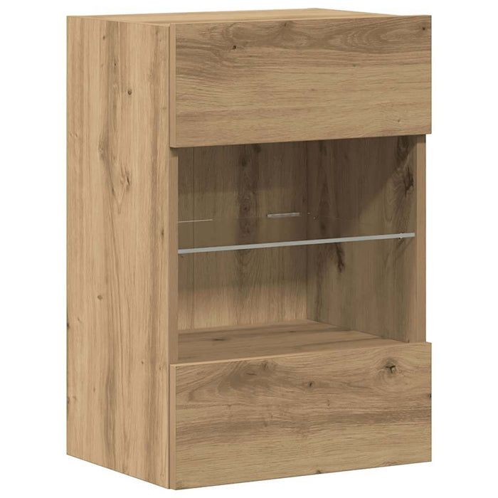 Comode de perete cu lumini LED pentru TV, 2 buc. Stejar artizanal 40x30x60,5 cm - WALTI WALTI