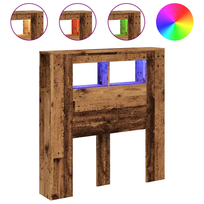 Tăblie pat cu LED lemn vechi 100x18,5x103,5 cm lemn prelucrat - WALTI WALTI