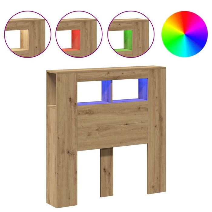 Tăblie de pat cu LED, stejar artizanal, 100x18,5x103,5 cm, lemn - WALTI WALTI