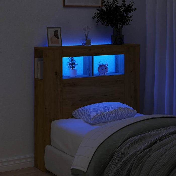 Tăblie de pat cu LED, stejar artizanal, 100x18,5x103,5 cm, lemn - WALTI WALTI