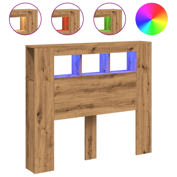 Tăblie de pat cu LED, stejar artizanal, 120x18,5x103,5 cm, lemn - WALTI WALTI