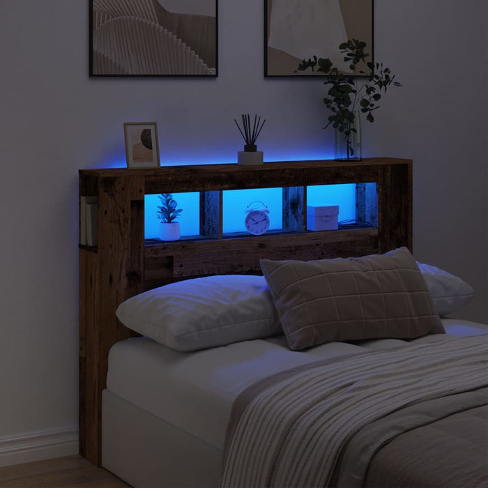 Tăblie pat cu LED lemn vechi 140x18,5x103,5 cm lemn prelucrat - WALTI WALTI